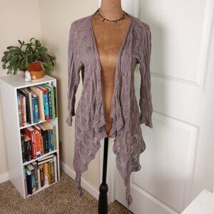 Fairycore Boho Open Knit Brown Cardigan Asymmetrical Hem Autumn Cashmere